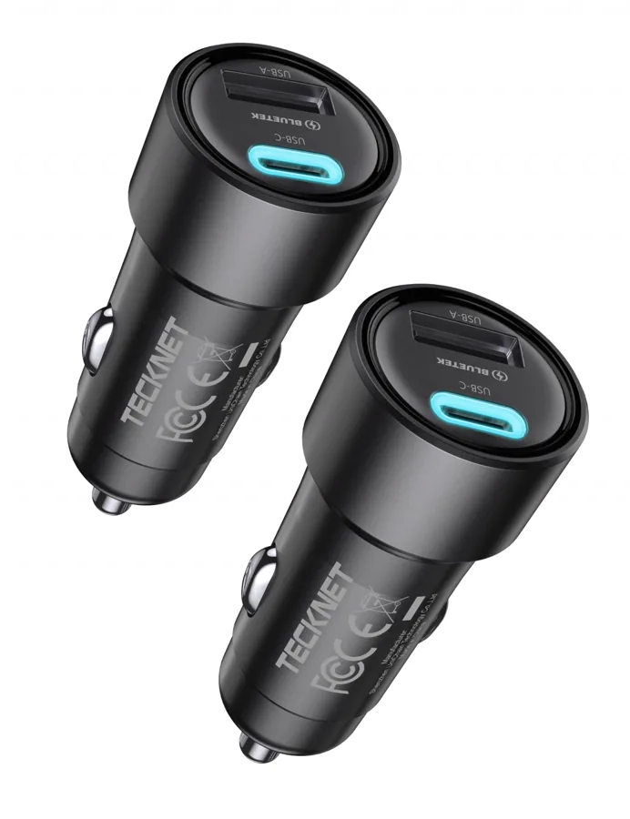 TECKNET USB Car Charger 2-Pack, 48W 2-Port, PD and QC 3.0
