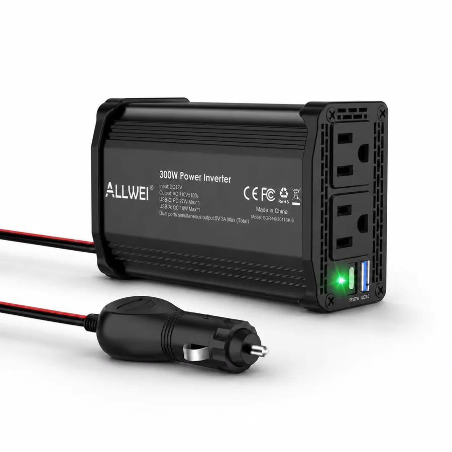 ALLWEI 300W Car Power Inverter, 12V DC to 110V AC