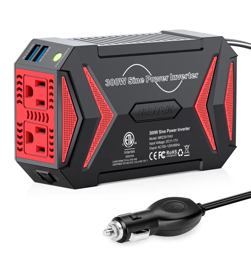 BESTEK 300W Pure Sine Wave Power Inverter, 12V DC to 110V AC