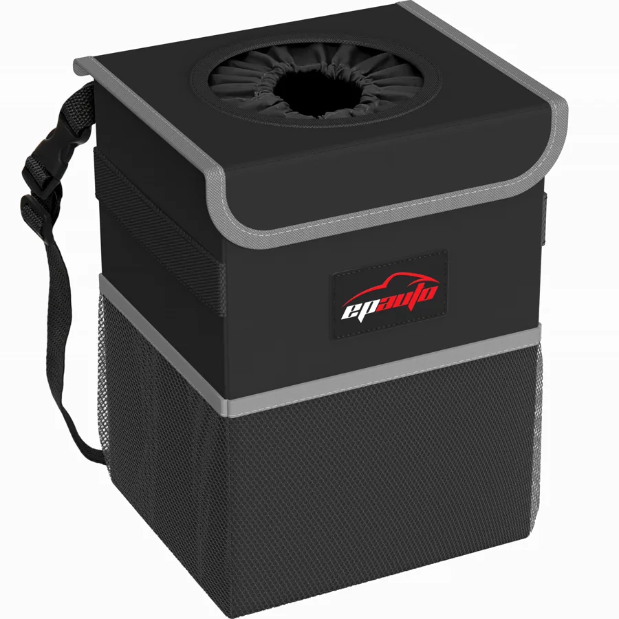 EPAuto Waterproof Car Trash Can with Lid and Pockets, 2.5 Gal