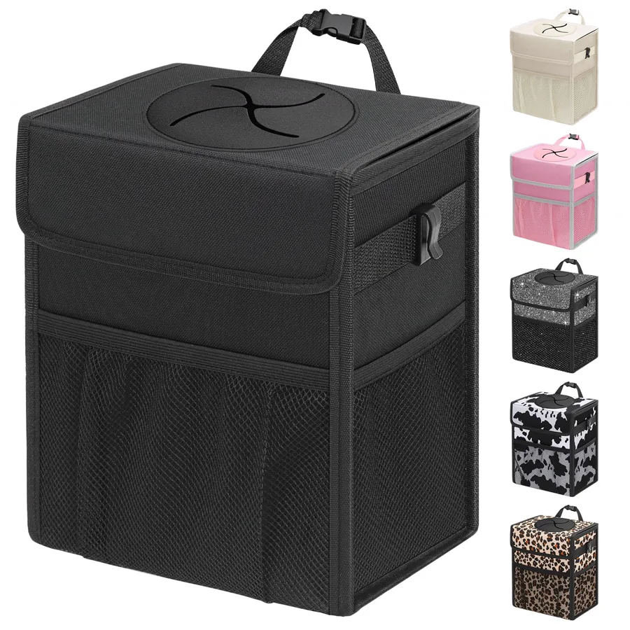 Capolo Car Trash Can with Lid, Leakproof with Trash Bags