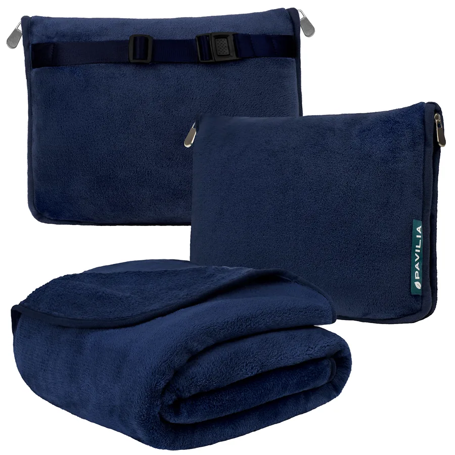 PAVILIA Travel Blanket Pillow, 2-in-1 Airplane Blanket Combo, 60 x 43 In